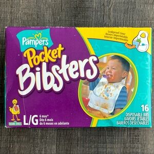 💞 New 16 Count Box Pampers Pocket Bibsters Disposable Bibs